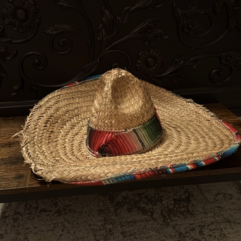 Sombrero straw hat with multicolored rim and band- great for man or woman
